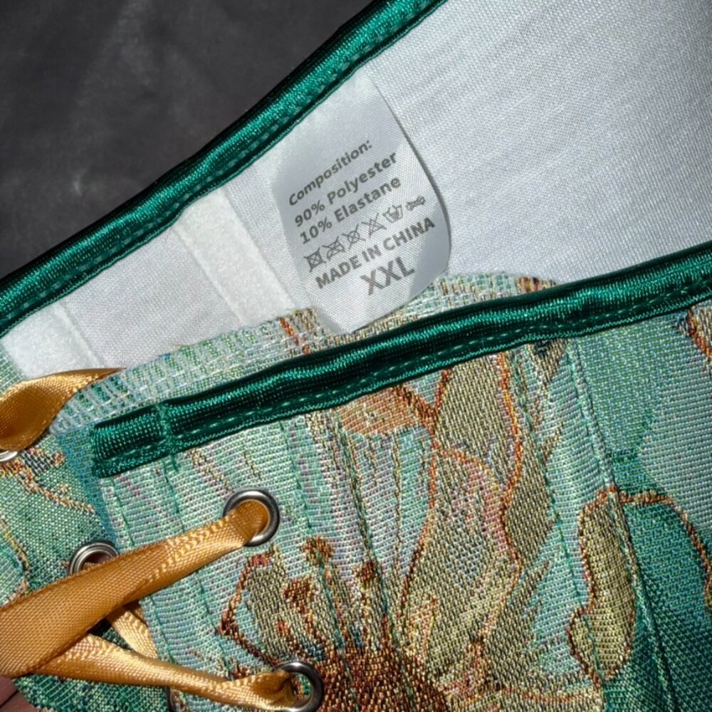 NWT SHEIN Y2K Bee Jacquard Boned Corset Top Plus Size 2XL Green Floral - Picture 9 of 11